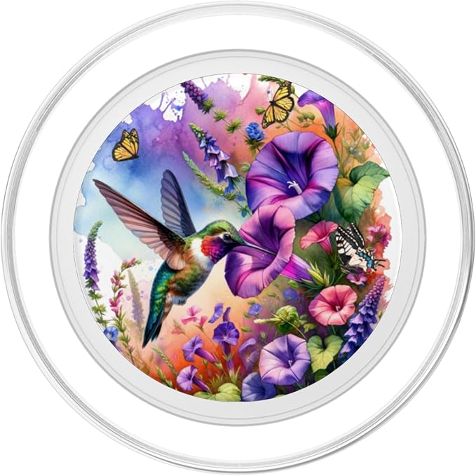 Ruby Throated Hummingbird With Wild Flowers and Butterflies PopSockets PopGrip for MagSafe