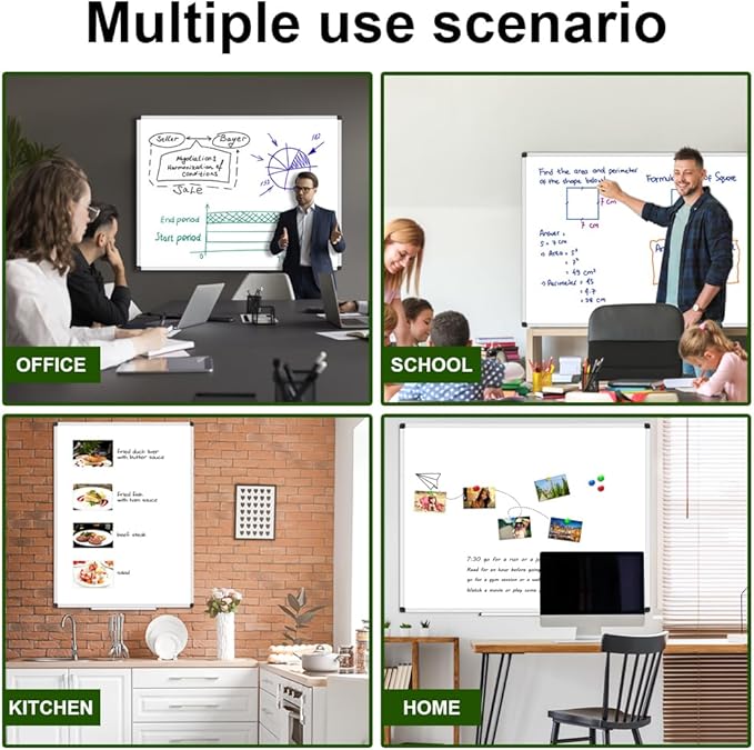 XBoard Porcelain Magnetic Dry Erase Board 36 x 24 Inch, Porcelain Whiteboard with Aluminium Frame & Marker Tray 3' x 2' | Wall Mounted Magnetic White Board for Home School Office