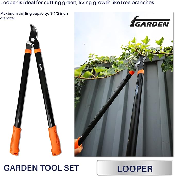 iGarden 3 Piece Combo Garden Tool Set with Lopper, Hedge Shears and Pruner Shears, Tree & Shrub Care Kit