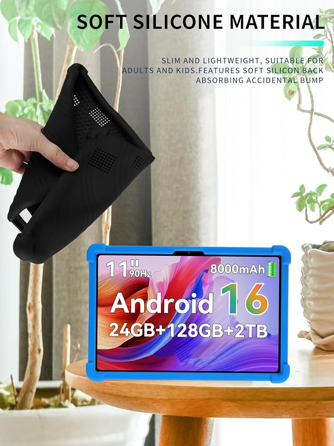 Case for KINGRID T90 11 inch Android 16 TabletWUNIAK Shock Proof Lightweight Stand Rubber Shell Protective CoverKids Friendly Soft Silicone Adjustable Stand CoverBlack