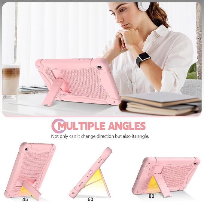 Shockproof Case for Samsung Galaxy Tab A11 Plus 11 inch 2026 with Built-in Kickstand 3 Layers Heavy Duty Protection Cover for Tab A9+ 10.9 2023 Blush Pink