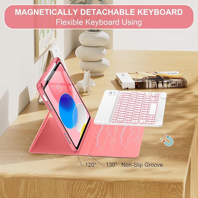 Soke for iPad (A16) 11th/10th Gen Case with Keyboard Black Marble | For iPad 11/10.9 inch(2025/2022) 7 Color Backlight Magnetic wireless Detachable Keyboard Case Built-in Pencil Holder