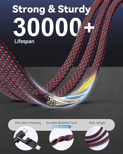 Multi Charging Cable Fast Charging 240W2Pack 4in1 USB C to Lightning Cable | Braided USB C Cable iPhone Charger Cable with USB A/C to C/Lightning for iPhone 17 16 15 14 Pro/MacBook/iPad