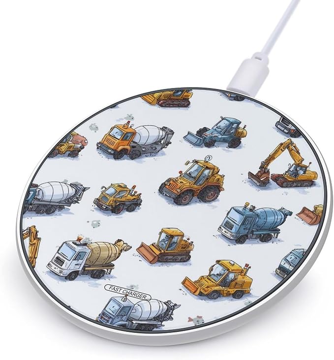 Excavator Tractor Machinery Trucks Print Wireless Charger SlimWireless Charging Pad Anti-Slip Charger Mat for Men Women
