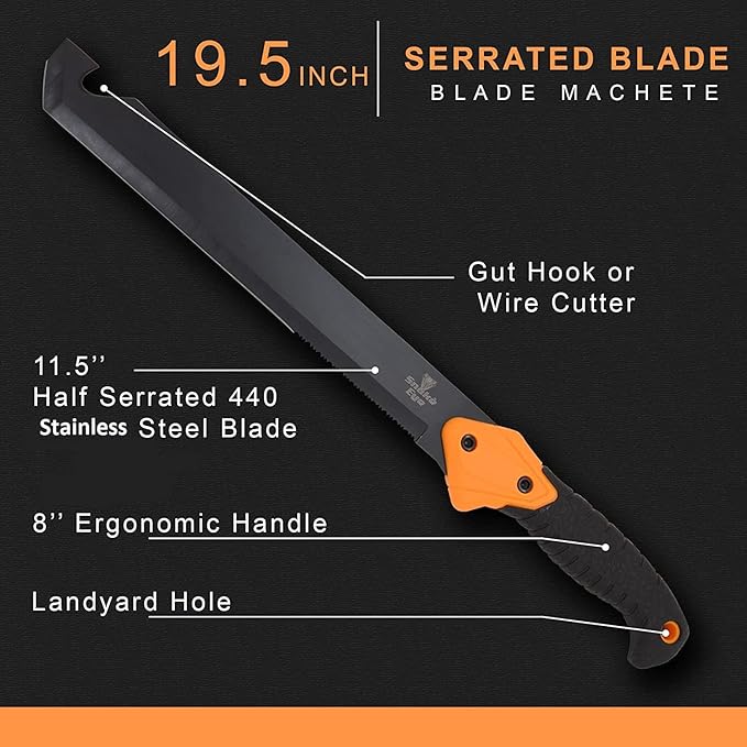 Snake Eye Machete with Heavy Duty Construction-Ergonomic Non-Slip Handle and Belt Sheath for Gardening, Land-Management, Bushcraft, Hunting and Outdoor