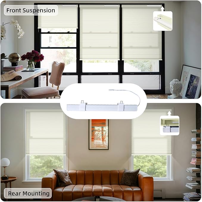 SmartWings Motorized Cellular Shades, Honeycomb Blinds Compatible with Zigbee/Alexa/Z-Wave/Homekit, Wireless Remote Control for Smart Home and Office in Customized Size,70% Blackout Cream