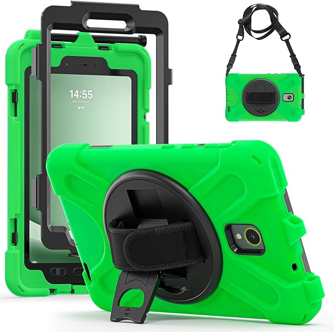 Samsung Galaxy Tab Active5/Active 3 8.0 Case with 360 Stand Handle Hand Strap &amp Shoulder Strap for Galaxy Tab Active5 8 2024 X300/X307 Active3 8 2020 T570/T575/T577 (Black)