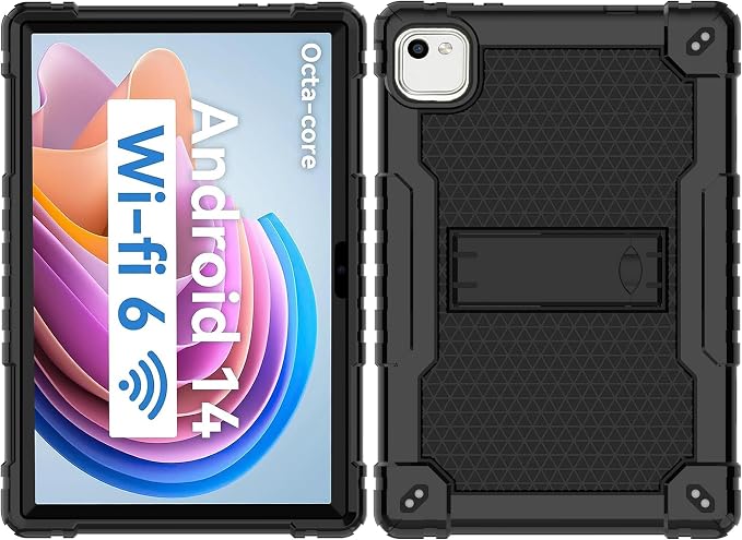 for HNVHNV/Aiprotablet/kelankeke K10 Tablet 10 inch Android Tablets Case Built in Kickstand Heavy Duty Hybrid Protective Case Hard Back Shell Case with Shoulder Strap (Black)