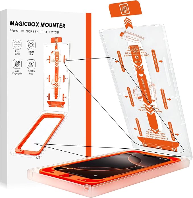 16 Pro Screen ProtectorAuto-Dust Removal Compartment With IPhone 16 Pro Screen Protector with Dust Free Chamber [Zero Bubble] 9H+Tempered Glass Films Shockproof (16 Pro)