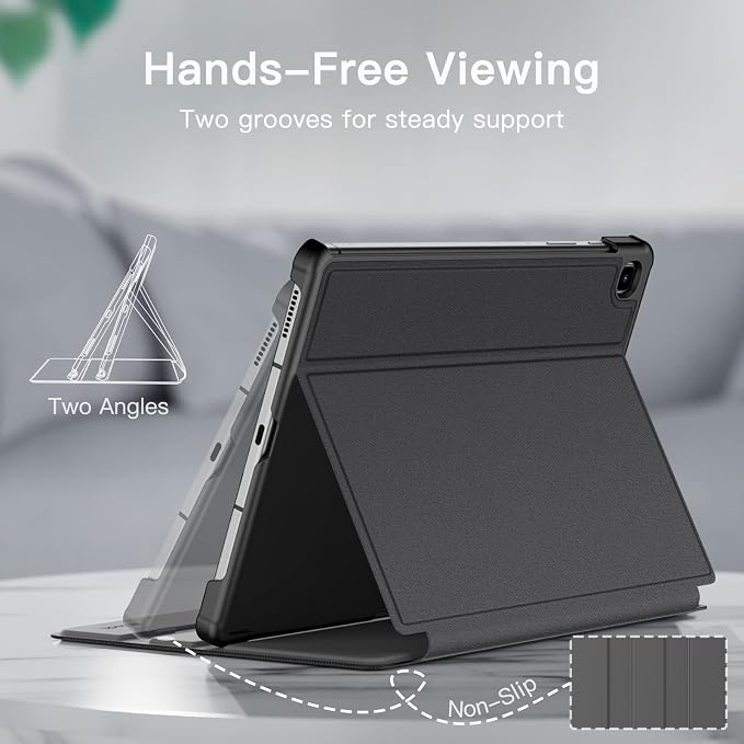 JETech Folio Case Cover for Samsung Galaxy Tab S6 Lite 10.4 Black | Multi-Angle Stand Cover S Pen Holder Slim Protective Cover Auto Wake/Sleep