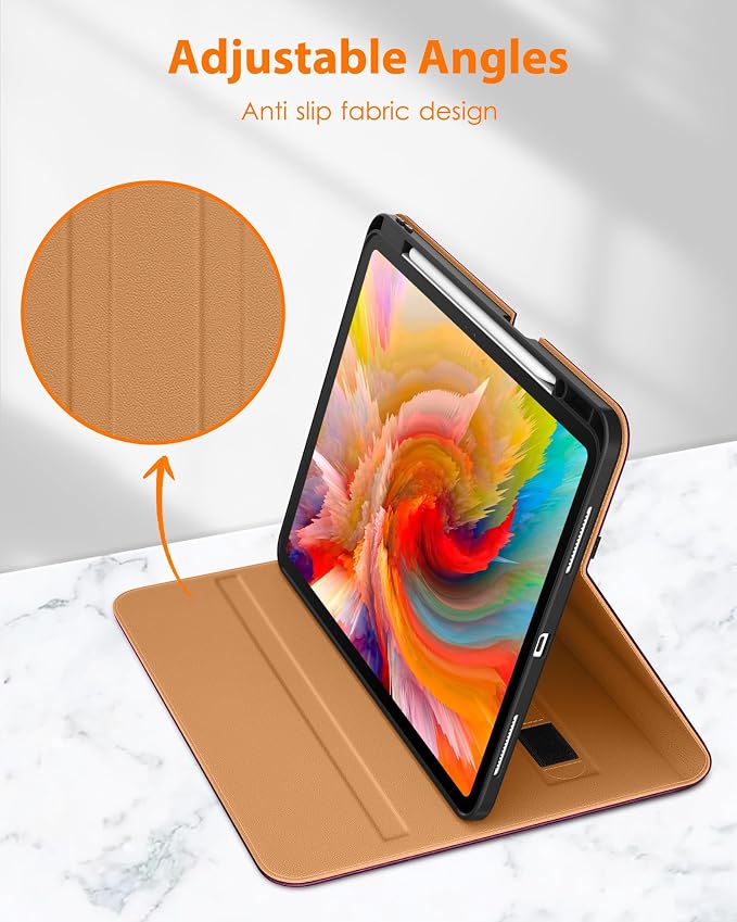 DTTO for iPad Pro 13 Inch Case (M5) 2025 / (M4) 2024 Brown | Premium Leather Business Cover with Pencil Holder Hand Strap &amp Pocket Corner Protection Auto Sleep/Wake Multiple Angles