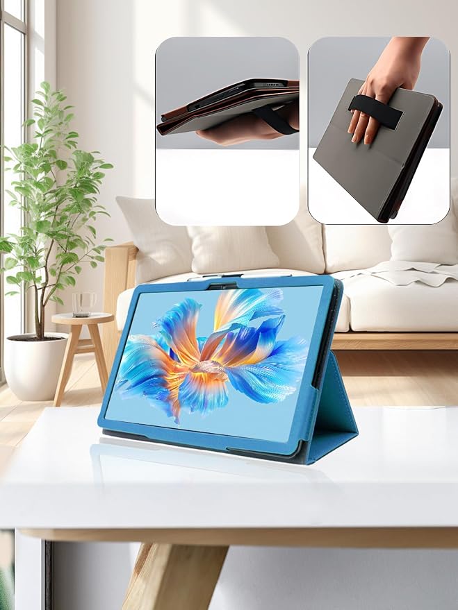 for ROWT A10 Android 10 inch Tablet CaseFolding Stand Protective Cover with Pencil Holder and Wrist StrapFull Protection Premium PU Scratch Resistant(Black)