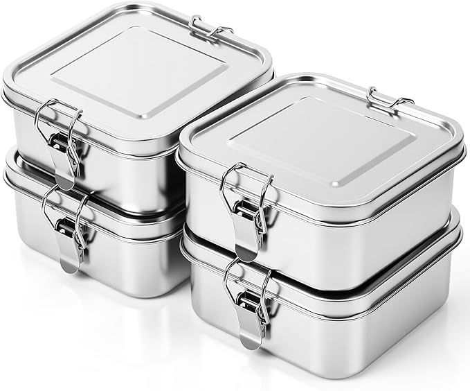 Umigy 4 Pcs Stainless Steel Food Containers 750ml Metal Bento Lunch Box Stainless Steel Food Storage Containers, Lockable Clips to Leak Proof, Reusable Dishwasher Snack Boxes for Work