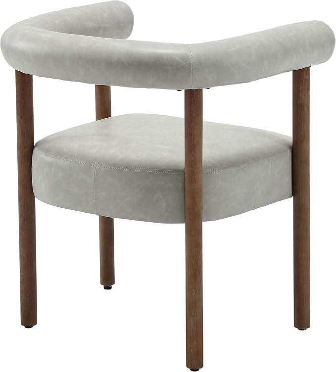 PU Leather Dining Chairs Set of 2, Modern Upholstered Dining Chairs, Curved Backrest Kitchen Dining Room Chairs Accent Chairs Arm Chairs with Natural Wood Legs, Grey