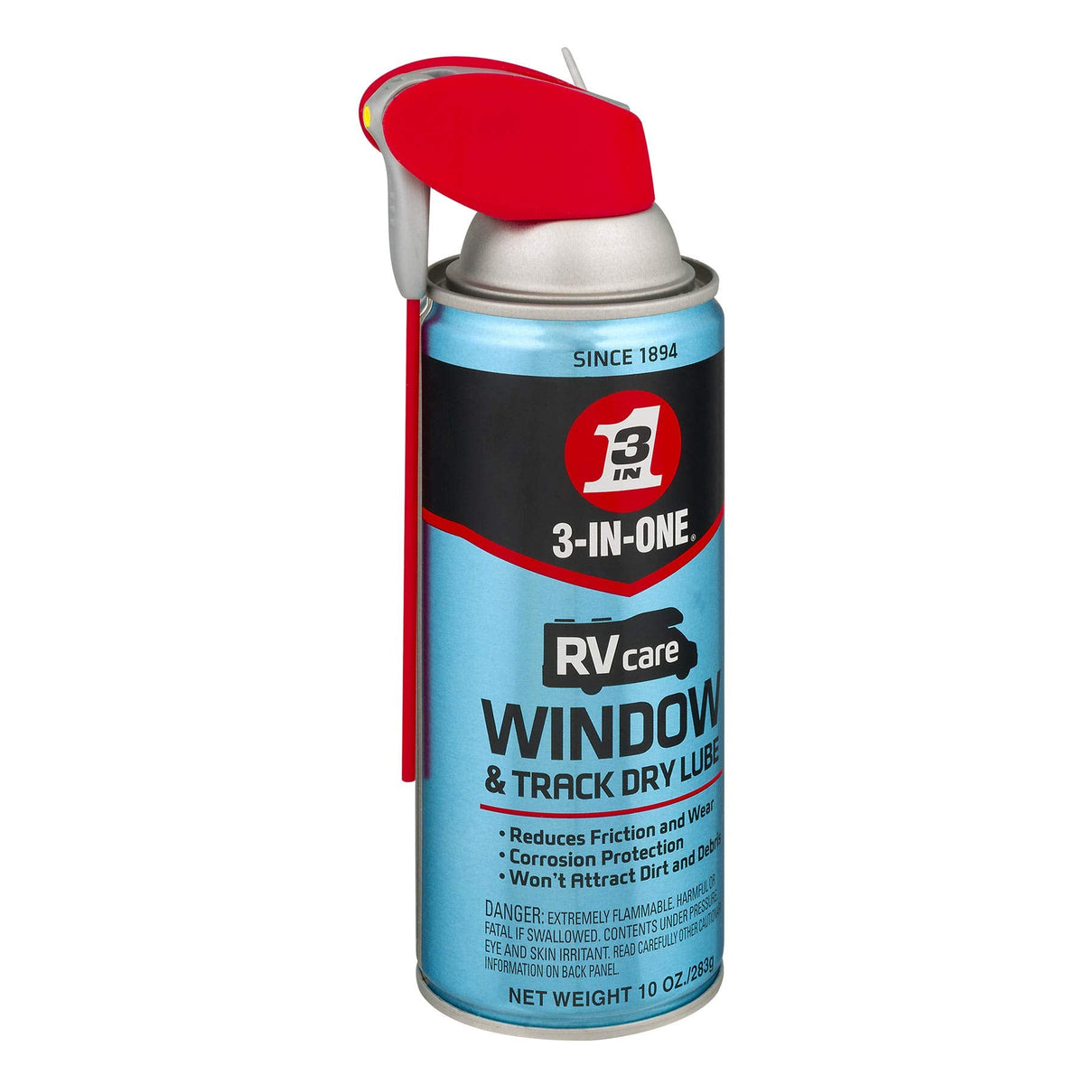 3-IN-ONE RVcare Window & Track Dry Lube with SMART STRAW SPRAYS 2 WAYS, 10 OZ