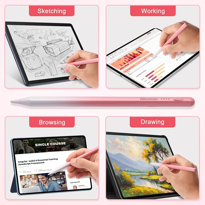 Stylus Pen for iPad 2018-2026 Palm Rejection &amp Tilt Sensitivity Magnetic Attachment4 LED Indicators Compatible with iPad Pro M4/M3/M2 iPad Air M2 iPad 10th Gen iPad mini 6 Black