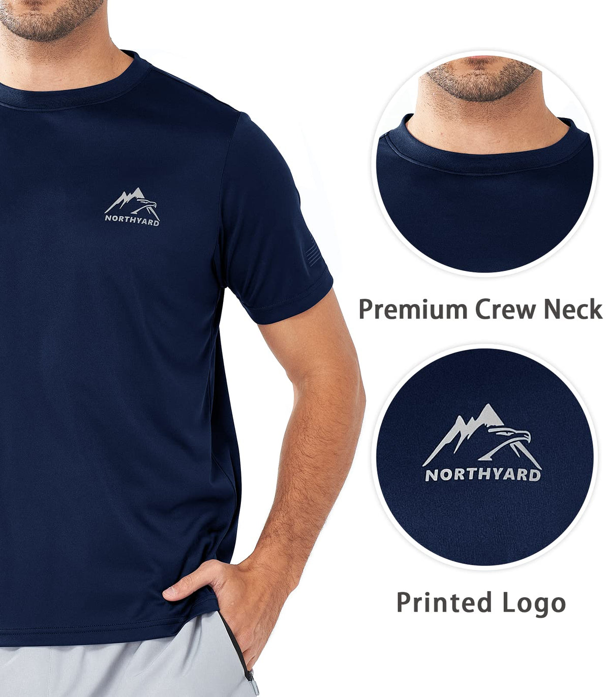 NORTHYARD Men's UPF 50+ Sun Protection Shirt Short Sleeve Swim Rash Guard SPF UV Athletic Workout Running T-Shirt Navy L