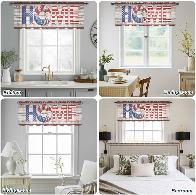 4th of July Sheer Valances for Windows 42"x18", Light Filtering Kitchen