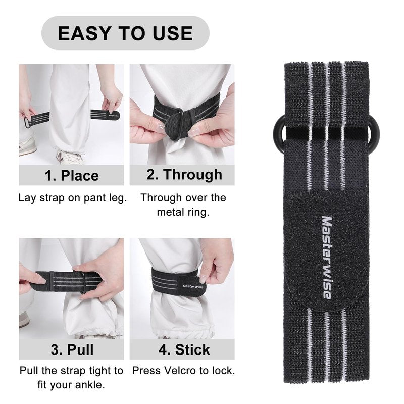 Masterwise 2PCS Adjustable Elastic Ankle Straps, Boot Straps for Cowboy Boots, Pant Leg Straps for Biking, Hiking, Fishing, Hunting, Traveling, Fits Men&Women (Black)