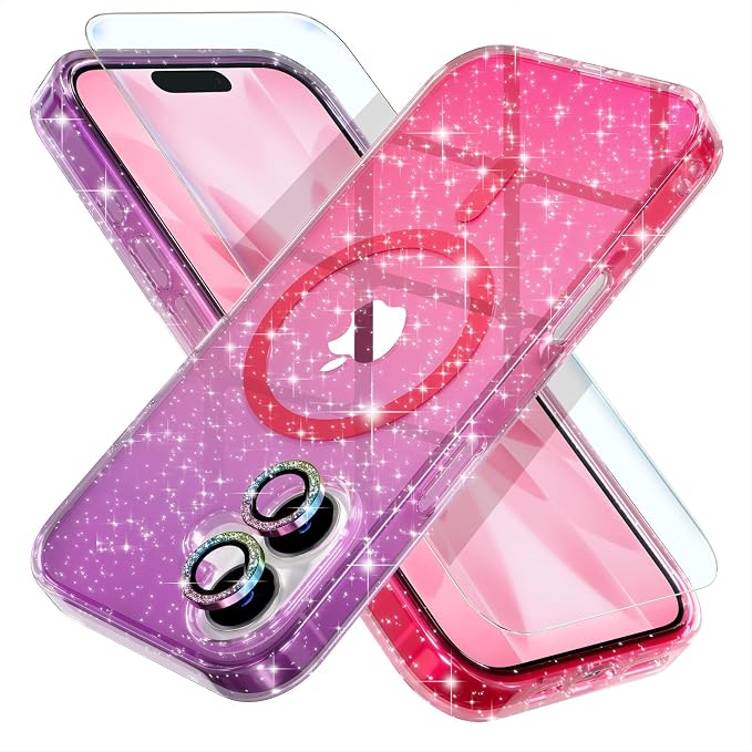 Choiche for iPhone 15 Pro Max Case Compatible with MagSafe Glitter Black | Women Girly Cute Glitter Sparkly Magnetic Phone Case with Diamond Camera Lens Protectors Military-Grade Drop Protection 6.7