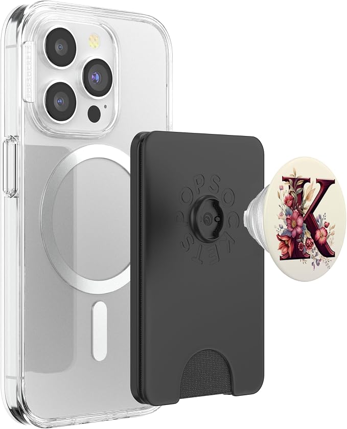 Beige Maroon Floral Initial Letter K Monogram Flowers PopSockets Adhesive PopGrip