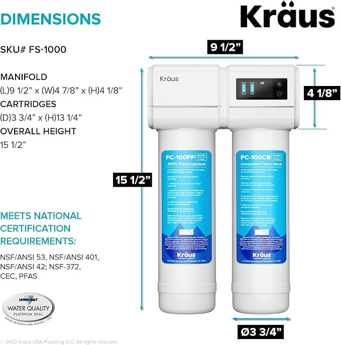 KRAUS Purita 2-Stage Carbon Block Under-Sink Water Filtration System