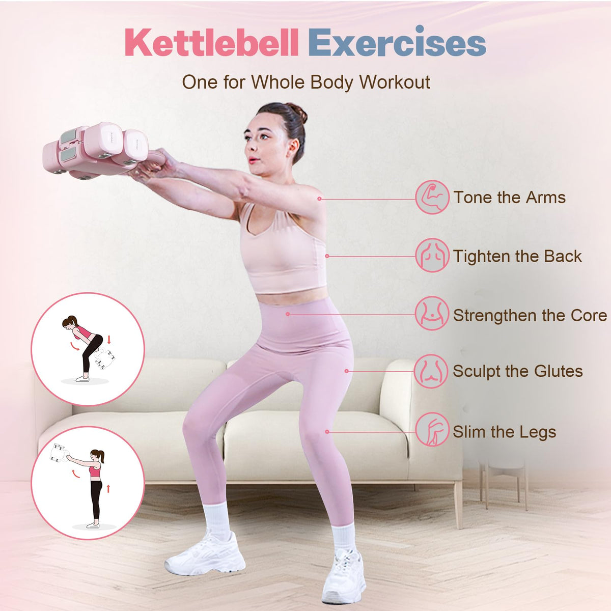 kisnbld Adjustable Dumbbell Set, 2-in-1 Dumbbells & Kettlebell,Hand Weights