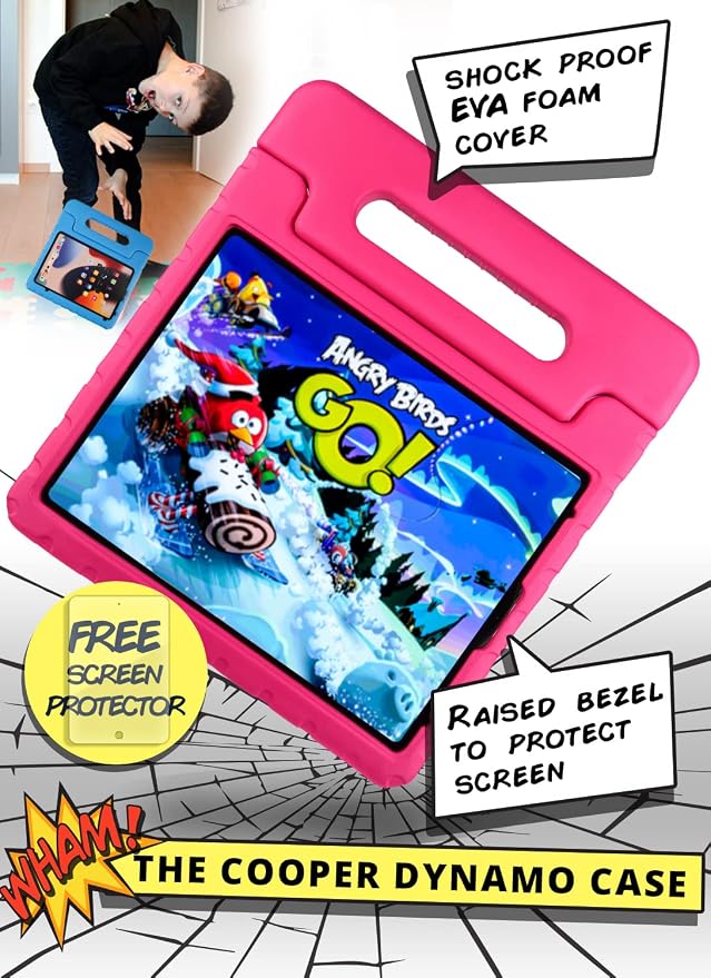 Official Cooper Dynamo for iPad Pro 11 inch Case for Kids 4th/3rd/2nd/1st Generation 2022/2021/2020/2018 | Rugged Foam Magic Handle Stand with Pencil Holder Eco-Mailer