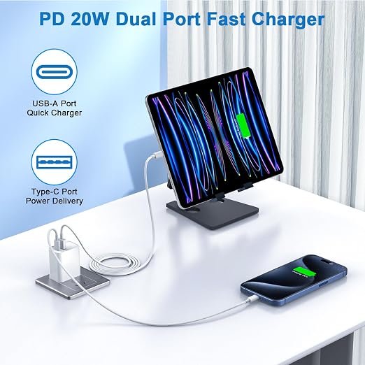 10FT iPhone 17/16e Fast Charger2Pack 20W Dual Port USB A+C QC Apple Adapter with 10 Foot USB C to C Fast Charging Cable Cord for iPhone 17Air/17Pro/17Pro Max/16/16Pro/15/15Pro/Pro Max/Plus(Blue/Pink)