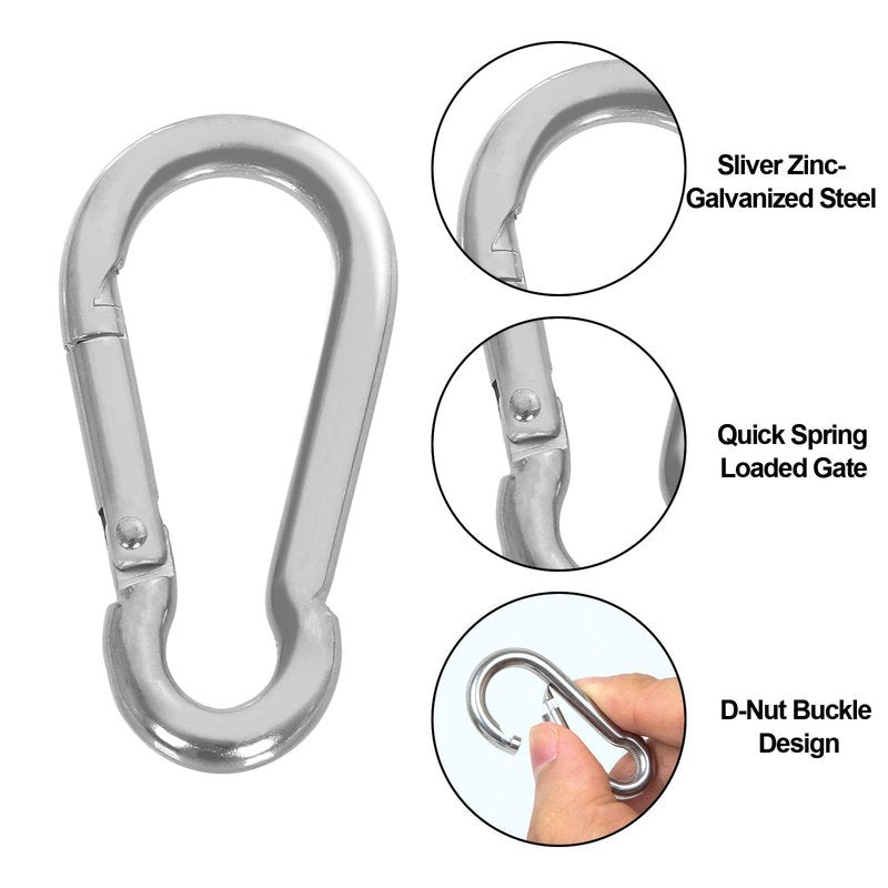 MIVIDE 50 PCS Stainless Steel Spring Snap Carabiner, Round, Silver, 2 Inch, Auto-locking, Camping, Hiking, Fishing, Boating, Dog Leash, Keychain