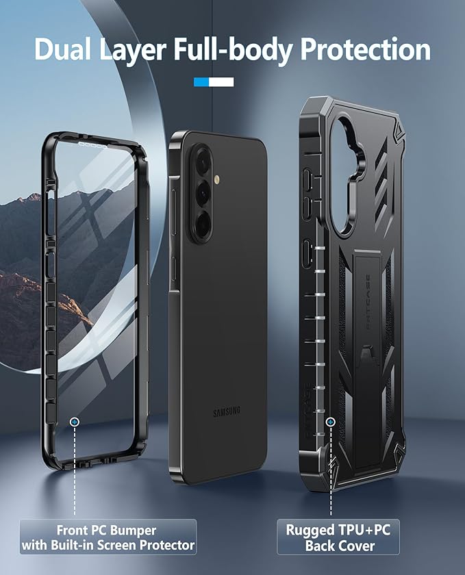 FNTCASE for 11 Pro XL Case Rugged Kickstand 2 Front Frames Black | Built-in Screen Protector 20FT Military-Grade Drop Protection Rugged Heavy Duty Shockproof Full Body Protective Cover