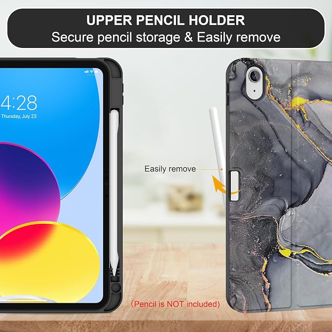 Soke for iPad (A16) 11th/10th Gen Case with Keyboard Black Marble | For iPad 11/10.9 inch(2025/2022) 7 Color Backlight Magnetic wireless Detachable Keyboard Case Built-in Pencil Holder