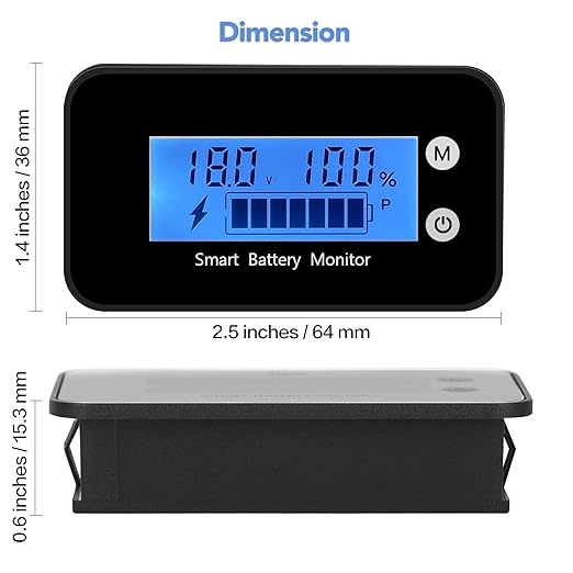 IPX7 Waterproof Battery Monitor with Bracket 7-100V,Car Motorcycle Golf cart Battery Meter Digital Battery Capacity Remaining Capacity Percentage Tester with Buzzer Alarm and Temperature