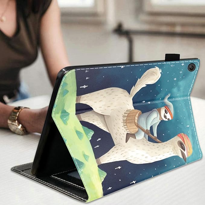 Case for Amazon Kindle Fire HD 10 Tablet 10.1 (9th/7th Generation 2019/2017 Release) Slim Folding Stand Folio Cover with Card Slot &amp Auto Wake/Sleep - African American Girl