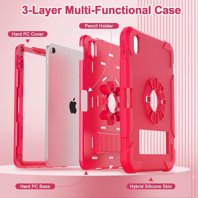 BLOSOMEET for iPad A16 Case 11th Generation 11 2025 &amp 10th Generation 10.9 Inch 2022 Heavy Duty Protective Rugged Cover with Built-in Pencil Holder &amp Kickstand for iPad 11/10th Gen Black