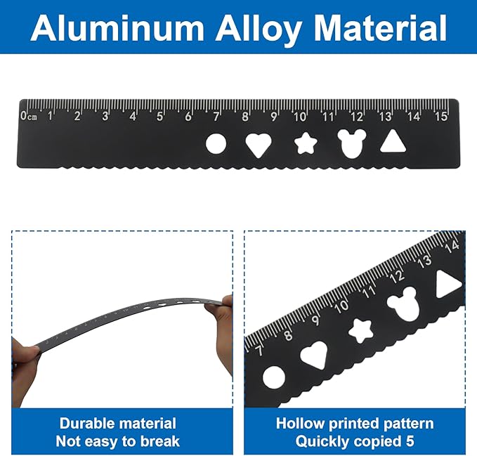 5-Piece Metal Geometry Set, Aluminum Ruler Drafting Kit Protractor & Triangular Rulers Precision for Engineers, Students, Math Measurement Tools(Black)