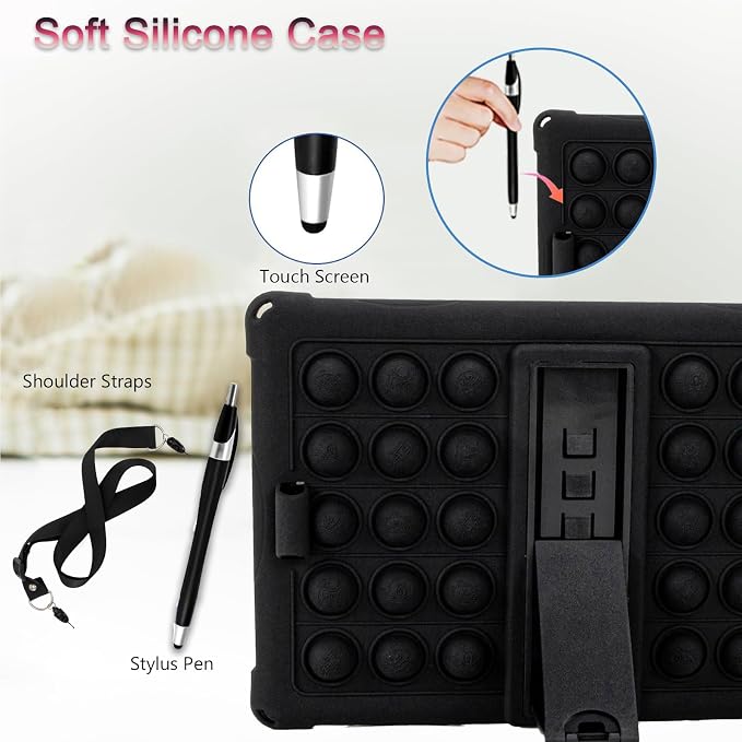 ATOOZ for Urao X109 Tablet Case 10.1 inch 2026Black | Unzip Bubble Texture Color Blocking Silicone Case for Urao X109 Tablet 10.1 with PC Stand &amp Stylus Pen &amp Shoulder Straps