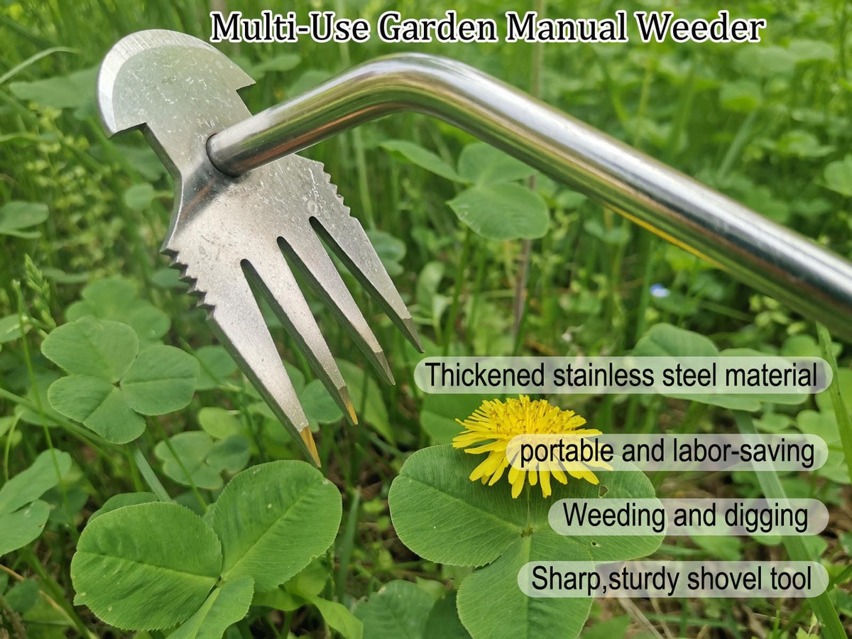 Weed Puller Tool,Garden Weed Remove Tool, Stainless Steel Hand Weeding Tool, Weeding Artifact Uprooting Weeding Tool for Vegetable Backyard Farm Planting and Weeding (Rubber Handle)