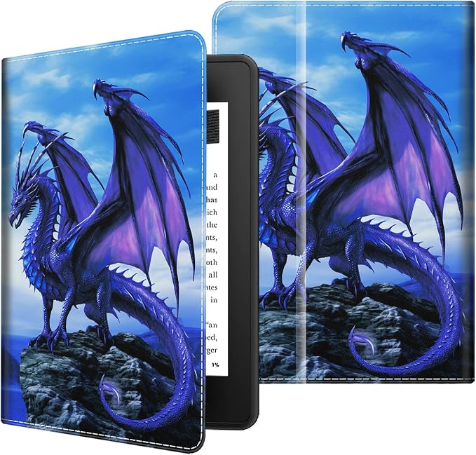 Case for 7 All-New Kindle Paperwhite 12th Gen 2024 &amp Kindle Colorsoft Signature Edition (2024 Release) PU Leather Folio Cover with Auto Wake/Sleep ，Blue Dragon