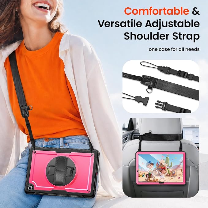 KAIJIAbox Case for Samsung Galaxy Tab A11+ Plus/Tab A9+ Plus 5G 11 Inch | 7 in 1 Protection: Screen Protector Pen Holder 360° Stand Hand Strap Shoulder Strap Drop-Proof Lightweight-Clear