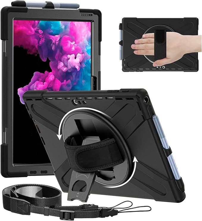 Case for Samsung Galaxy Tab S10 Lite/S10 FE/S9 FE/Tab S9/S8/S7 5G 10.9/11 Inch Heavy Duty Full-Body Shockproof Drop Protective Cover with 360° Rotating Handle Stand Hand/Shoulder Strap Black