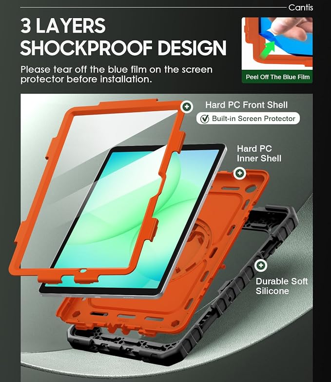 Cantis Case for Samsung Galaxy Tab A11 Plus 11'' 2026 (SM-X230/X236/X238) | Shockproof Case for Tab A11+ with Screen Protector/Rotating Stand/Pen Holder/Shoulder Strap Black