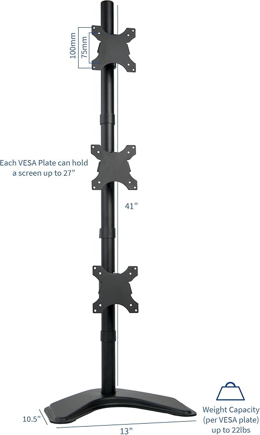 VIVO Triple Vertical LCD Monitor Height Adjustable Desk Mount Stand for 3 Screens up to 27 inches STAND-V003D