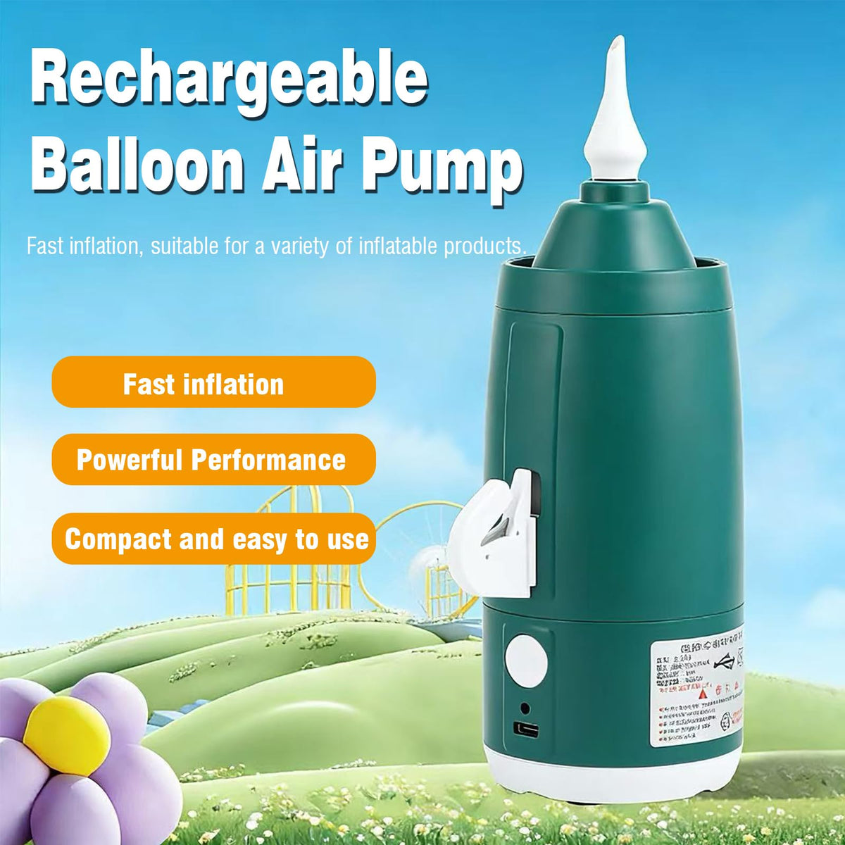 Rechargeable Cordless Portable Electric Balloon Pump - Built-in Battery Air Machine, Dual Modes for Latex/Foil/Balloon/Basketball, Includes Red Mesh Bag, Perfect for Party/Birthday Decor