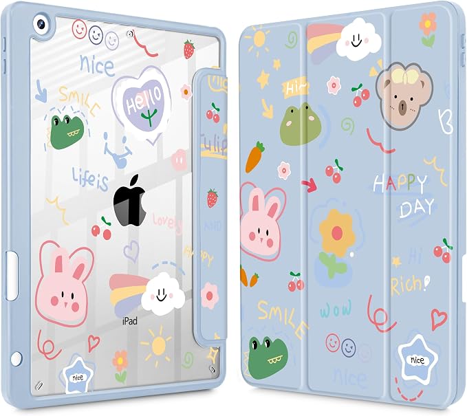 May Chen for iPad 9th Generation with Pencil Holder iPad 8th/7th Gen Case 10.2-inch [Penceil Holder] Trifold Stand Auto Wake/Sleep Clear TPU Protection Back Cover Ballet Shoes