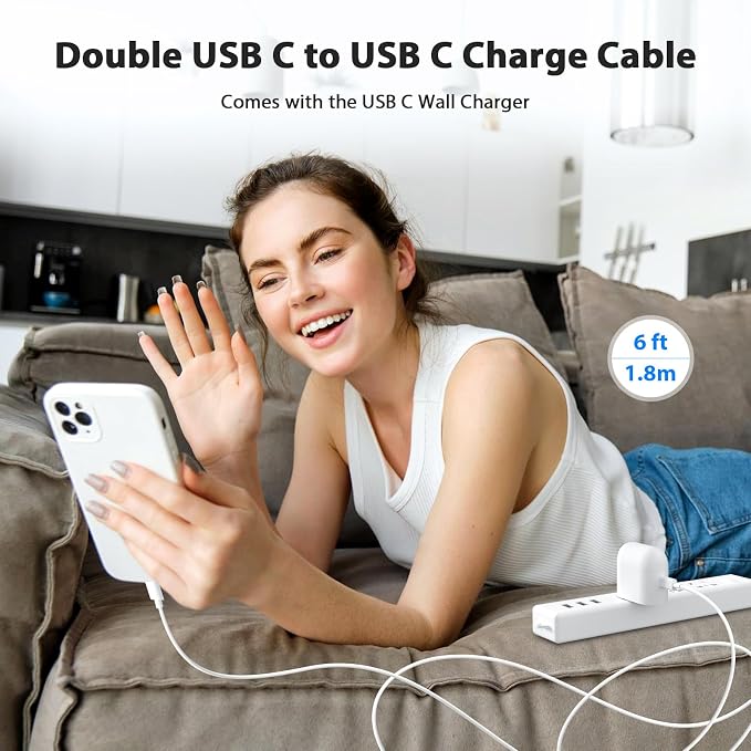 45W USB C Wall Charger Plug with 6ft Type C Charging Cable White | PD PPS Power Adapter USB C Super Fast Charging Power Delivery Adapter for iPhone 17 16 15 Galaxy S26 S25 For iPad Pixel 10