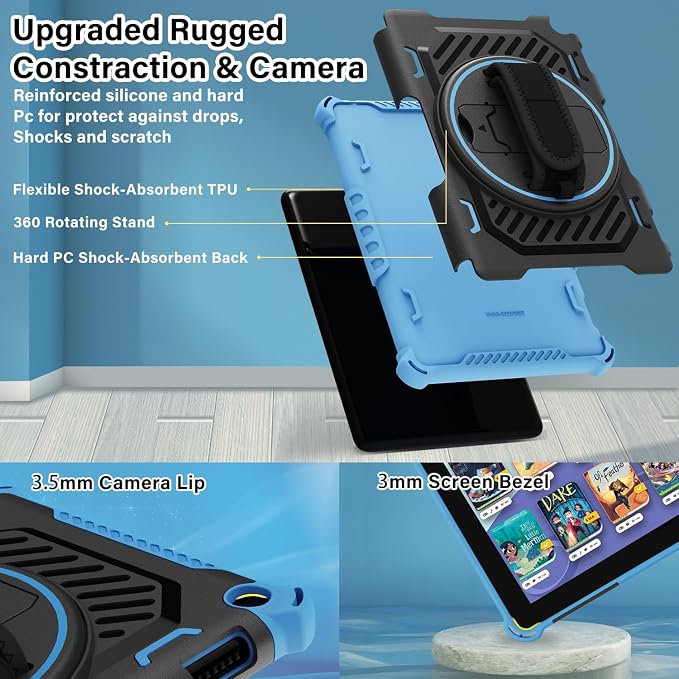 for Flre HD 8 &amp 8 Plus Case 12th/10th Generation | (2024/2022/2020 Release) with 360 Kickstand Hand Strap for Kids