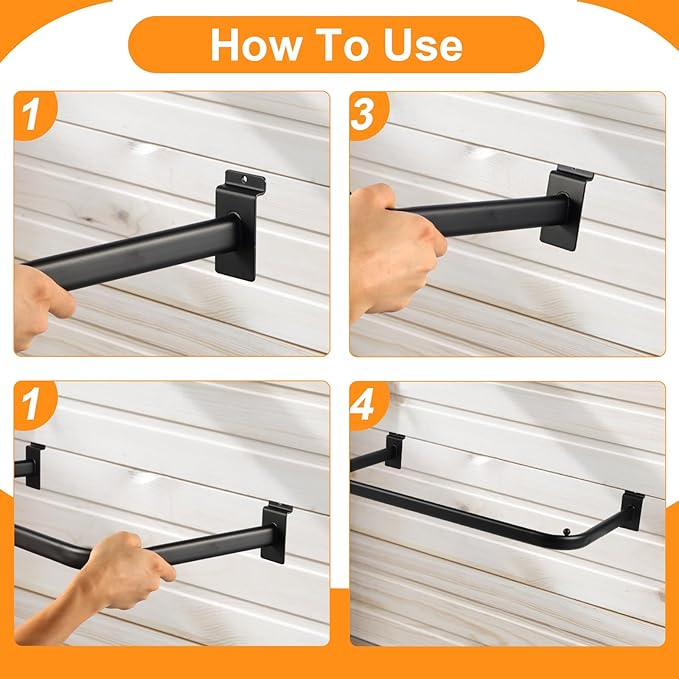 Polmart Slatwall Steel U-Shaped Hanger Rail, Black (U-Shape, 4-Pack)