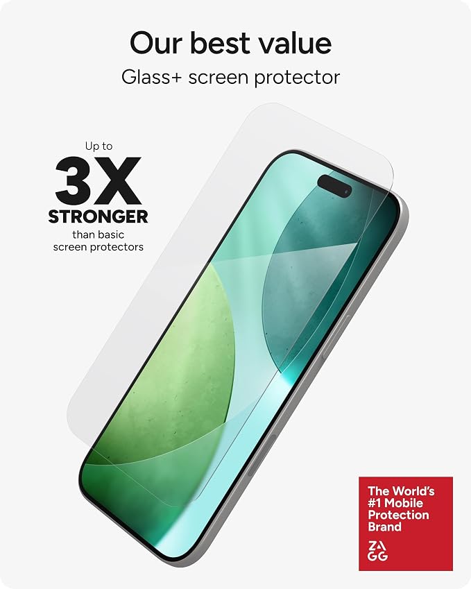 ZAGG Glass+ Screen &amp Camera Lens Protection for iPhone 17 Pro Max - Impact &amp Shatter Protection Full Coverage Scratch &amp Smudge-Resistant Tempered Glass Anti-Reflective Camera Lens Protec