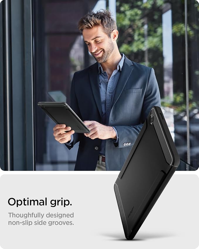 Spigen for Galaxy Tab A11+ Plus Case (2025) Rugged Armor Slim Protective Case with Carbon Fiber Design and Air Cushion Technology Matte Black
